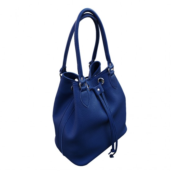 Bucket Bag Blue Soft Leather