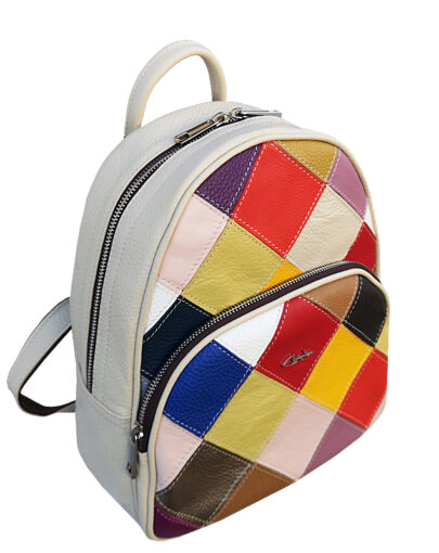 rucsac din piele mc 32 crem multicolor patch